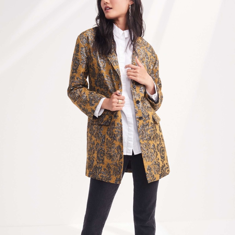 Hinge Metallic Brocade Floral Longline Blazer Jacket S
